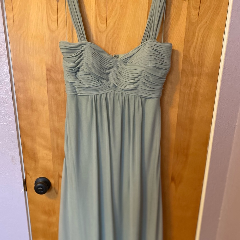 Beautiful light colored sage green bridesmaid dress